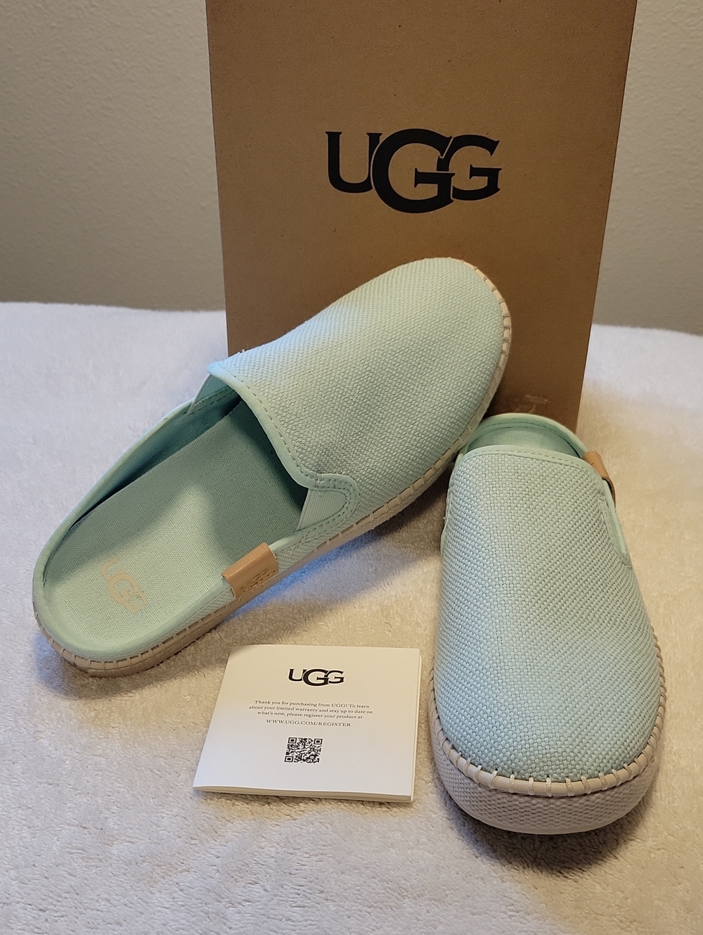 UGG Delu Slip-On Canvas Sneaker Mules in the color Sky, NIB